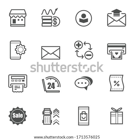 Simple set of shop modern icons. Trendy design. Pack of stroke icons. Vector illustration isolated on a white background. 