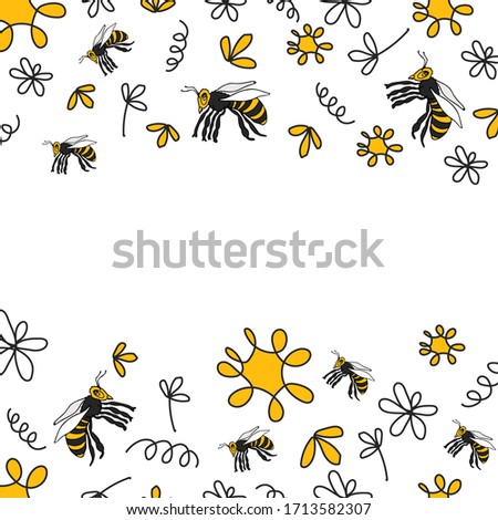 
Soft and gentle pretty  floral print blowing in the wind design with   bees seamless pattern in vector 