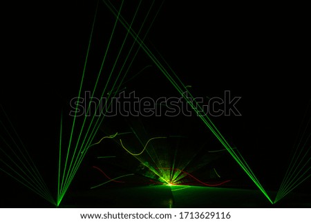 Multi-colored laser beams in abstract patterns on a laser show