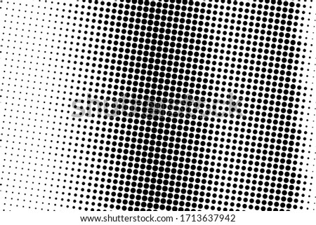 Black and white vector halftone. Grungy half tone digital texture. Vertical dotted gradient. Comic effect overlay. Retro dot pattern on transparent backdrop. Graphic halftone perforated texture