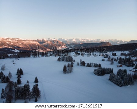 alpine panoramic view in winter - French alps
