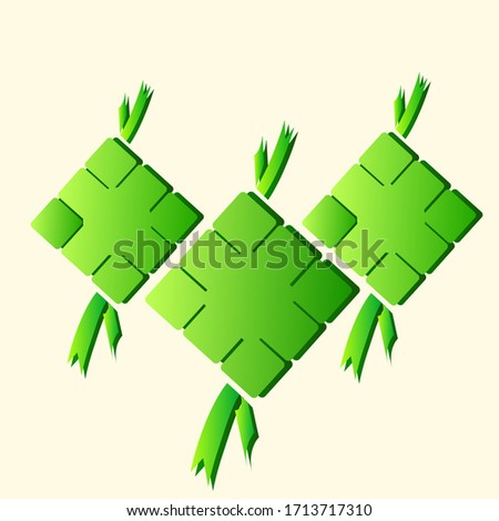 Vector illustration of green diamond inside made of rice and young coconut leaves. Ketupat food is a cultural tradition in Indonesia every Eid to celebrate the victory of Muslims.