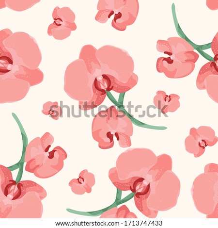 Seamless flower pattern with orchids. Vector background