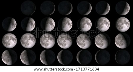 Moon calendar. Set of moon phases. Elements of this image furnished by NASA. Royalty-Free Stock Photo #1713771634