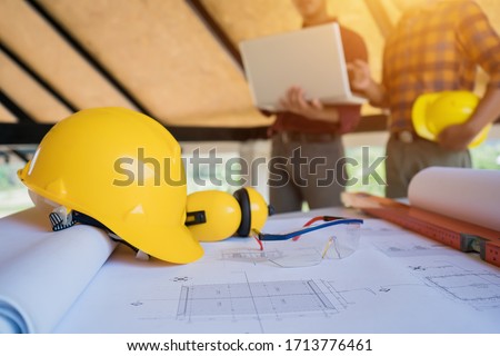 The concept of the construction engineer who is determined to work and is enthusiastic about the job, The operational planning meeting