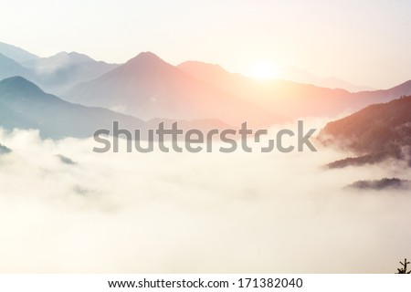 fog and cloud mountain valley landscape, china Royalty-Free Stock Photo #171382040