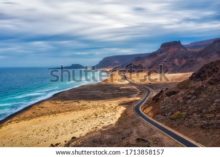 Sao Vicente Coastline from Monte Verde, Cape Verde Royalty-Free Stock Photo #1713858157