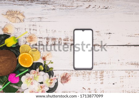 Summer vacation concept. Beach decoration and accessories on the table 