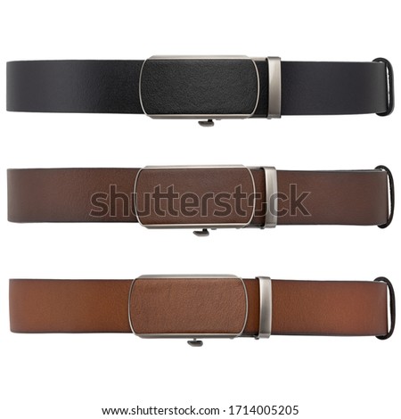 man genuine leather belt isolated on white background, stock photography