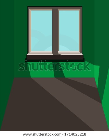 Green room and window,lights and shadows. Vector illustration.