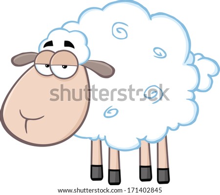 Cute Sheep Cartoon Mascot Character. Vector Illustration Isolated on white