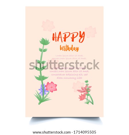 It's a birth day card with water color flower. It's beautiful and easy to edit. Pink and green color flowers are used here. It's perfect for birthday greetings, invitation, celebration,etc. 