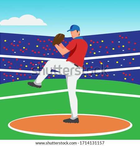 Flat design of baseball pitcher