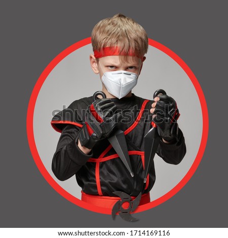 Avatar of young ninja with throwing knives icon in circle