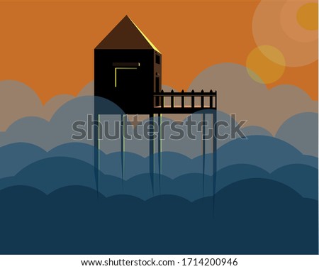 A housein the sky. Abstract house illustration. Vector