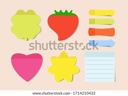 Post note stickers. Sticky notes vector illustrations set. Notepad blank paper sheet for planning and scheduling. Vector color sticky tapes with shadow template.