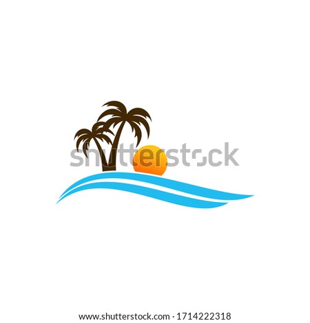 palm tree and sunset on the beach icon symbol vector illustration