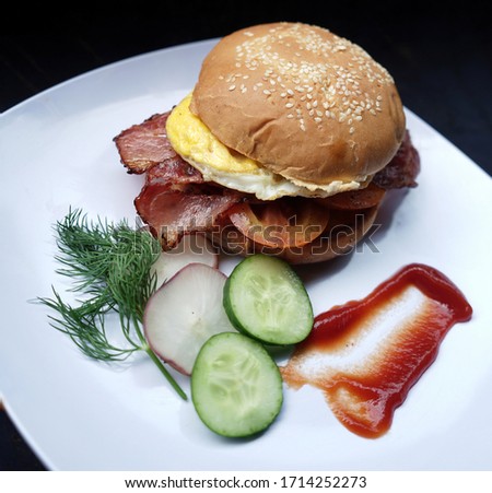 Hamburger served on a plate 