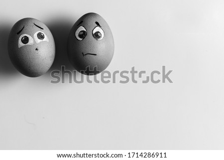 Eggs. Faces painted on eggs. Eggs look with dramatic facial expressions