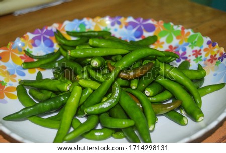 Some fresh green chili on plate, stock images 