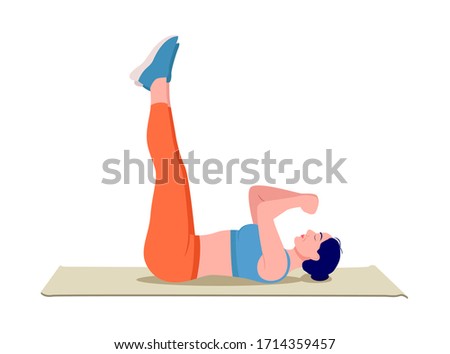 Girl doing exercise on top of a yoga mat, Woman workout fitness, aerobic and exercises. Vector Illustration.