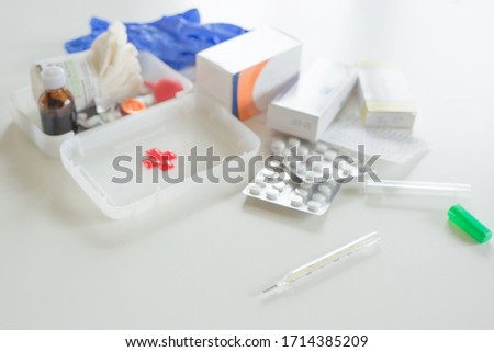 top view of medical chest with medications on white isolated background, pharmacy theme Royalty-Free Stock Photo #1714385209
