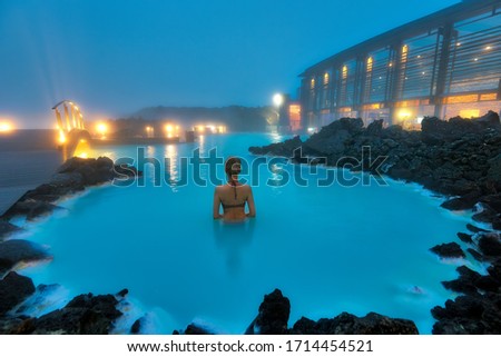 Blue Lagoon Swimming Pool in Western Iceland Royalty-Free Stock Photo #1714454521