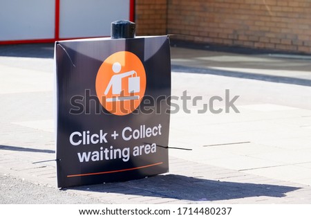 Click collect online internet shopping sign at shop car park lane  Royalty-Free Stock Photo #1714480237