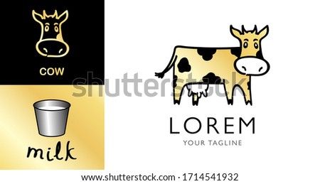 Cow Funny Cute Logo Icon. Emblem with Cow. Vector illustration