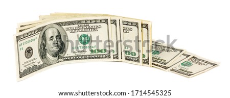 Conceptual background of hundred dollar bills for design. Isolated over white background
