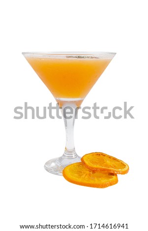 Isolated cocktail with orange and rosemary in martini glass