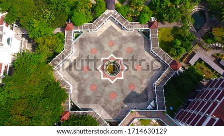 Aerial view of islamic star field architecture of some university in Yogyakarta in the month of Ramadan