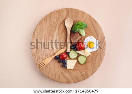 Intermittent fasting. Healthy breakfast, diet food concept. Organic meal. Fat loss concept. Weight loss. Royalty-Free Stock Photo #1714850479
