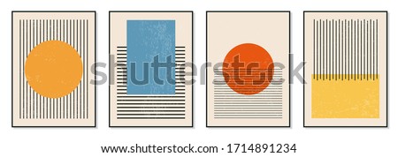 Set of minimal 20s geometric design posters, vector template with primitive shapes elements, modern hipster style Royalty-Free Stock Photo #1714891234