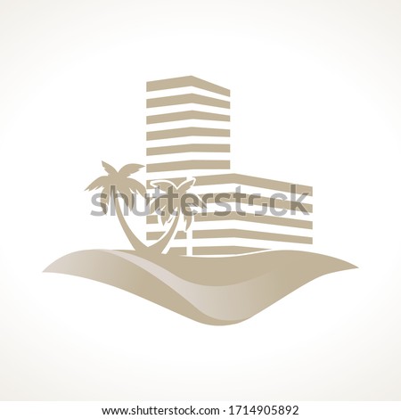 dune with high buildings and palm trees, vector