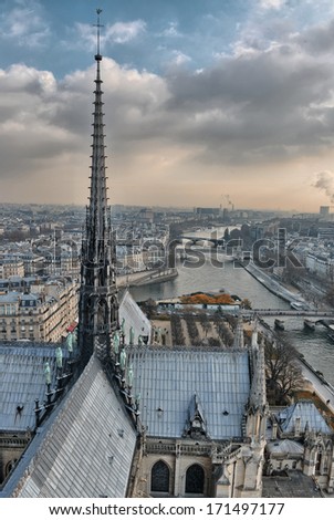 Paris. Gorgeous aerial view of city skyline in winter.