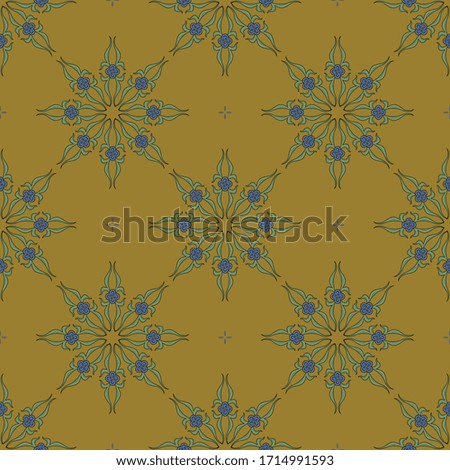 Seamless geometrical pattern with ornate round floral mandalas. Vintage style.