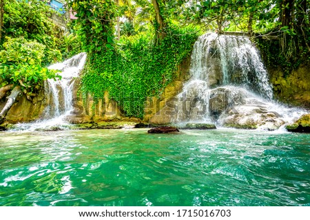 Beautiful Jungle waterfalls  - One Love Falls or Dunn Little in Ocho Rios, Jamaica, in 2018. Royalty-Free Stock Photo #1715016703