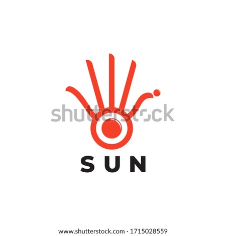 sun rays hand palm symbol curves line symbol logo vector