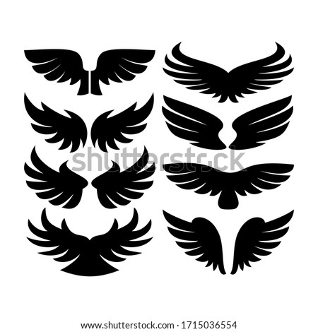 Vector wings icon set. Bird or angel wing silhouette illustration design feather.