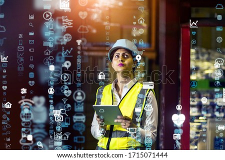 Industrial technology concept. Communication network. INDUSTRY 4.0. Factory automation. Royalty-Free Stock Photo #1715071444