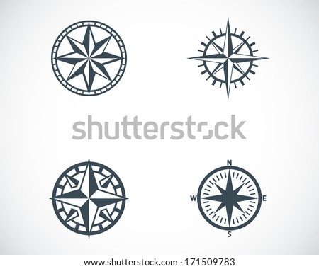 Vector black compass icons set on white background