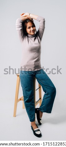 Beautiful young woman feeling funny happy on white background,Summer concept banner background.fasion concept cover banner background vertical