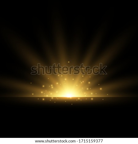 Set of Golden glowing lights effects isolated on transparent background. Flash of the sun with rays and searchlight. The glow effect. The star burst into brilliance. Royalty-Free Stock Photo #1715159377