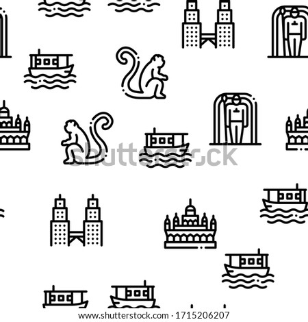 Malaysia National Seamless Pattern Vector Thin Line. Illustrations