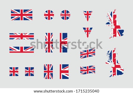 United Kingdom British Flag Icon Different Shapes Flat Vector Set Royalty-Free Stock Photo #1715235040