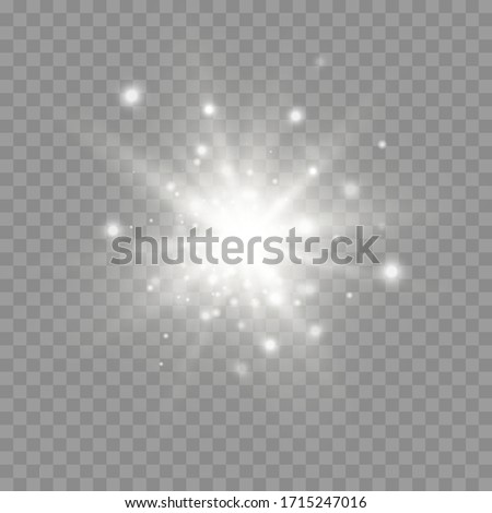 Glow bright star, the star burst with brilliance, white glowing light burst on a transparent background, white sun rays, light effect, flare of sunshine with rays, vector illustration, eps 10 Royalty-Free Stock Photo #1715247016