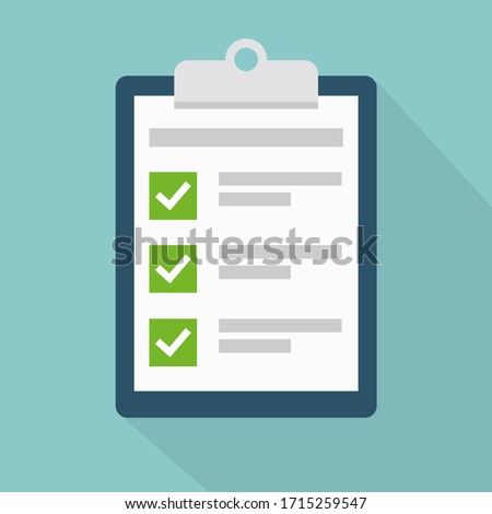 Clipboard with check list flat vector icon with long shadow. To-do list, survey, exam concepts. Vector illustration. Royalty-Free Stock Photo #1715259547