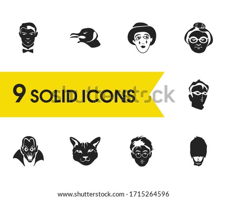 Character icons set with vampire, superhero and penguin elements. Set of character icons and superman concept. Editable vector elements for logo app UI design.