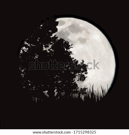Vector silhouette of forest with moon background. Symbol of night.